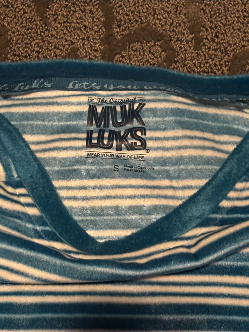 Muk Luks Teal and White Striped Women’s SOFT Pajama Set
